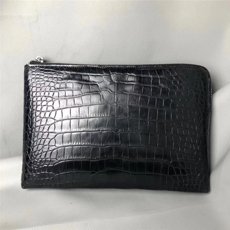 

Authentic Crocodile Belly Skin Zipper Closure Men's Clutch Purse Wristlets Bag Genuine Alligator Leather Male Large Card Purse