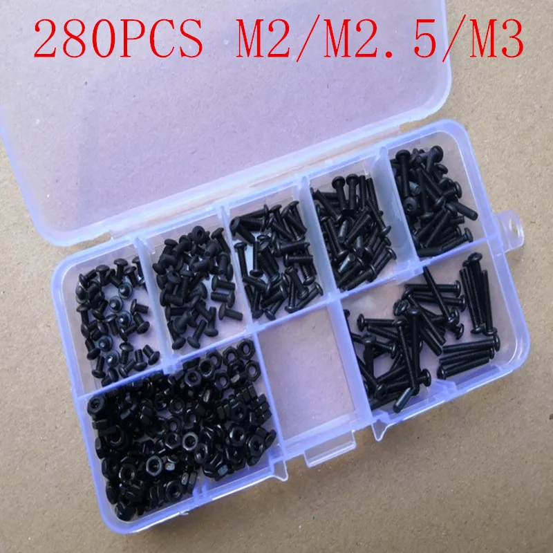 

220-280pcs/lot Grade 10.9 ISO7380 M2 M2.5 M3 Hexagon Socket Button Head Screws Bicycle Hex Bolts Assortment Kit