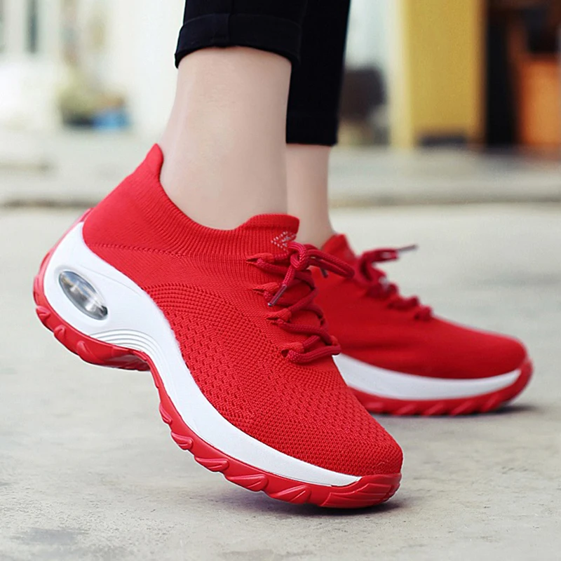 

Women Running Shoes Height Increasing Trainers Air Cushion Breathable Flying Weaving Socks Sneakers Zapatillas Mujer Deportiva
