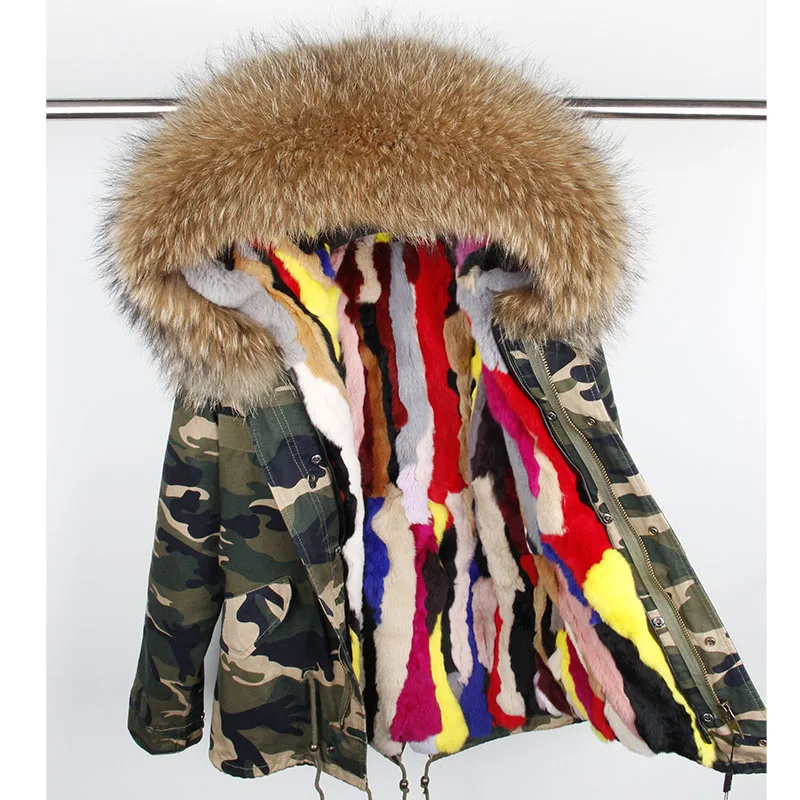 Maomaokong Черный Лисий меховой воротник зимнее пальто Женская куртка натуральный мех кролик подкладка куртка пальто - Цвет: 25