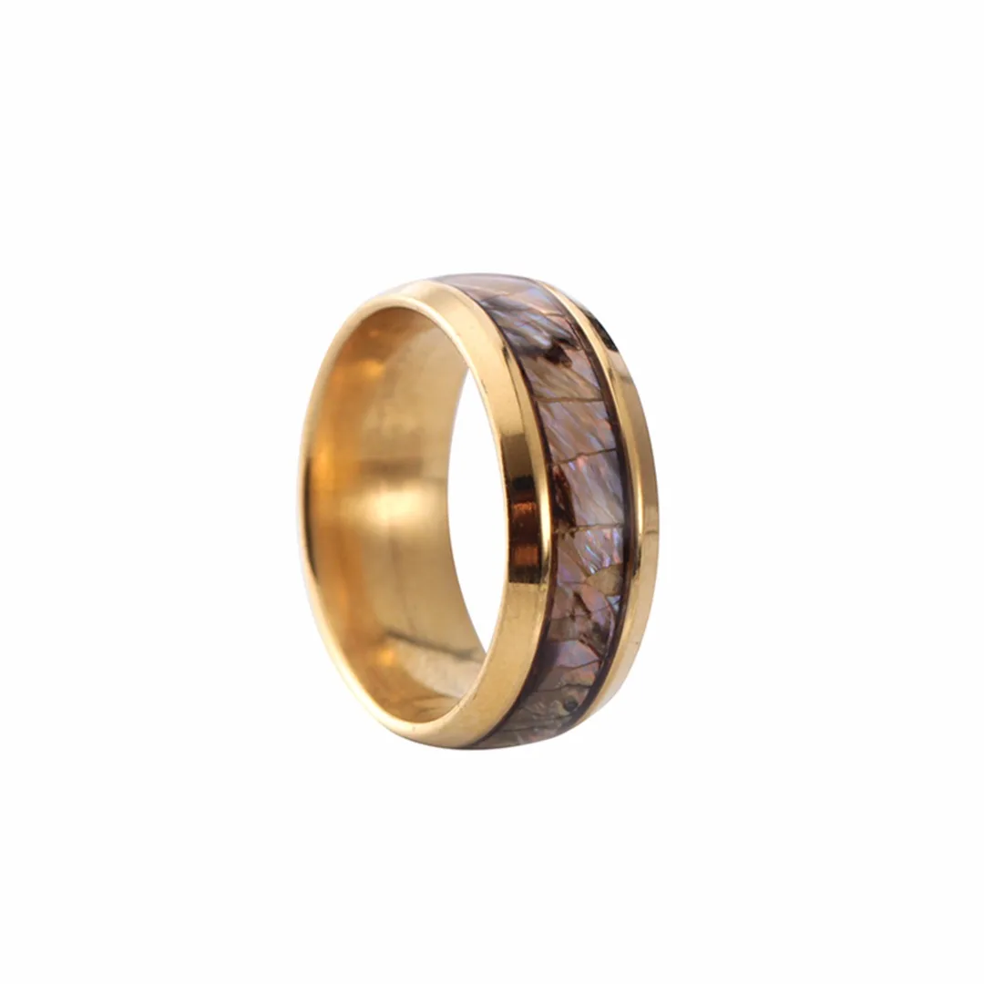 Shellhard Abalone Shell Lovers Couple's Ring Stainless Steel Finger Rings Wedding Bands for Men Women Comfort Fit  Size 6-12