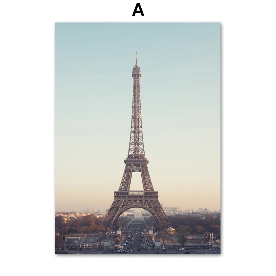 Розовое перо, Парижская башня, дорога, настенная Художественная Картина на холсте, VOGUE, скандинавские плакаты и принты, настенные картины для гостиной, домашний декор - Цвет: A