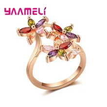 Высококачественные цветные кольца из розового золота для женщин разных цветов 3 цветов округление CZ кубический циркон из металлического сплава, покрытого стразами ювелирные изделия
