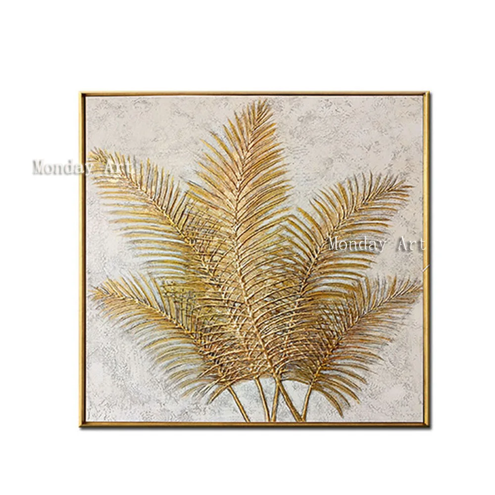 LL Gift-Gold-Art-Iron-tree-leaves-Handpainted-Abstract-oil-painting-wall-Art-picture-on-Canvas-For (5)