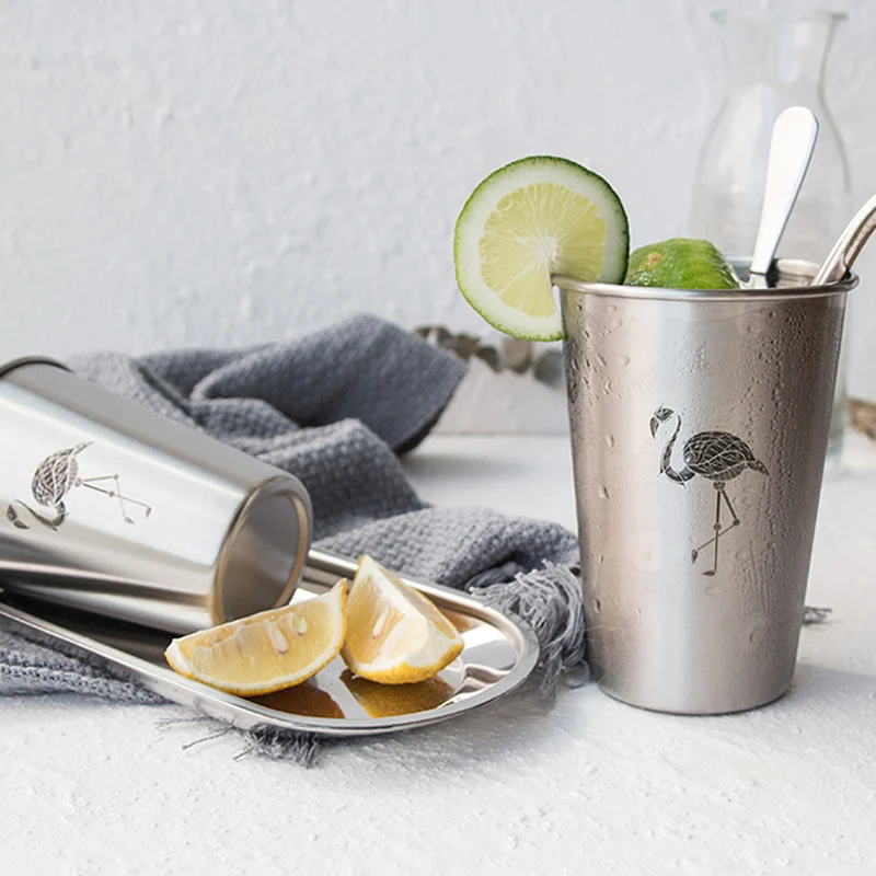 New Stainless Steel Beer Cup Pint Cup Tumbler Metal Tea Coffee Mug Flamingo Zebra Deer Animal Cold Water Beer Mugs (4)