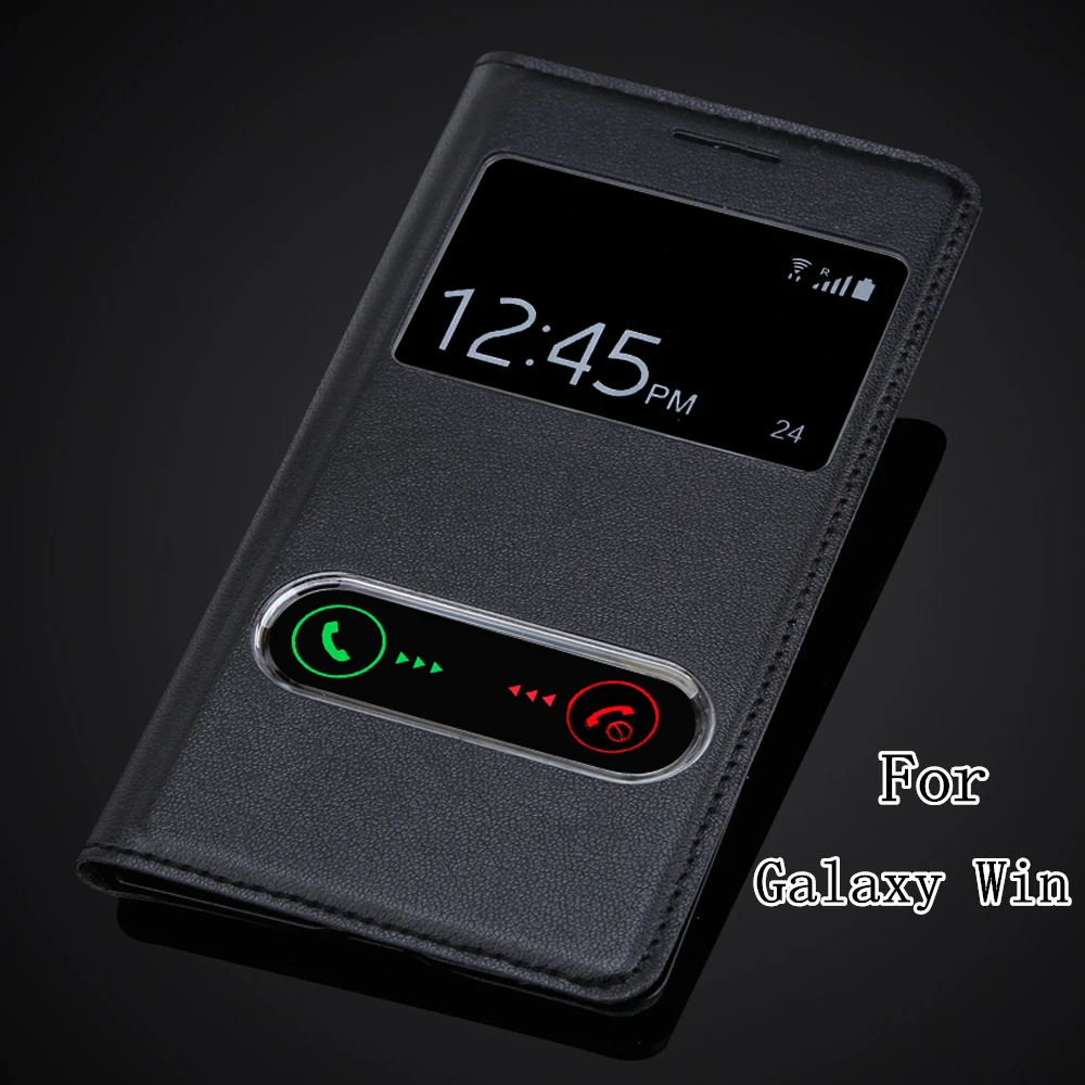 

Back Battery Cover For Samsung Galaxy Win GT I8552 I8550 View Window Leather Flip Case Shell Holster