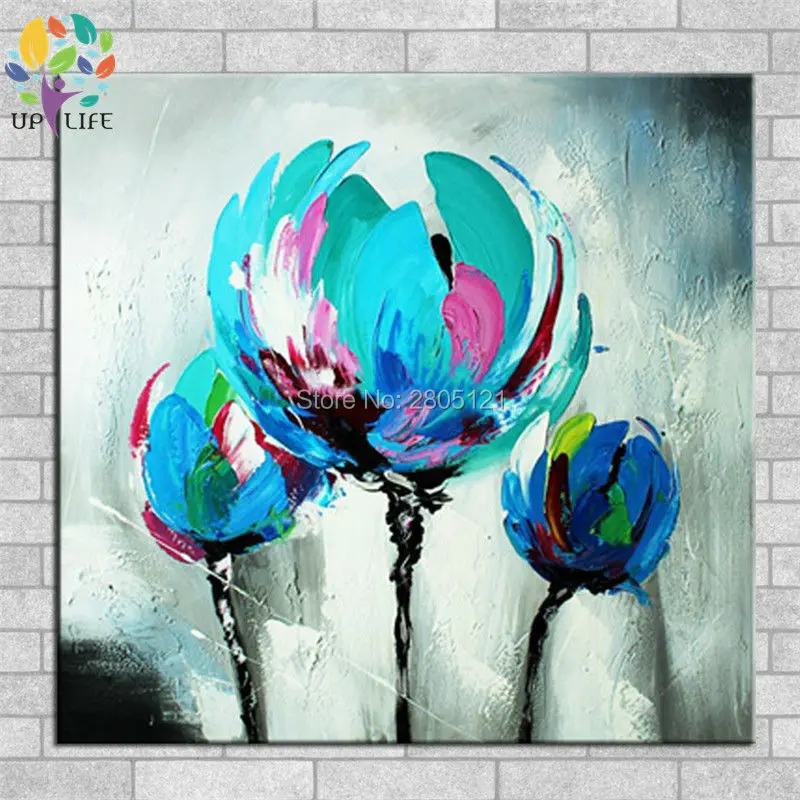 

100% Hand made promotion bloom blue Flowers canvas painting Abstract blue tulip Oil Painting on canvas landscape Home Decor