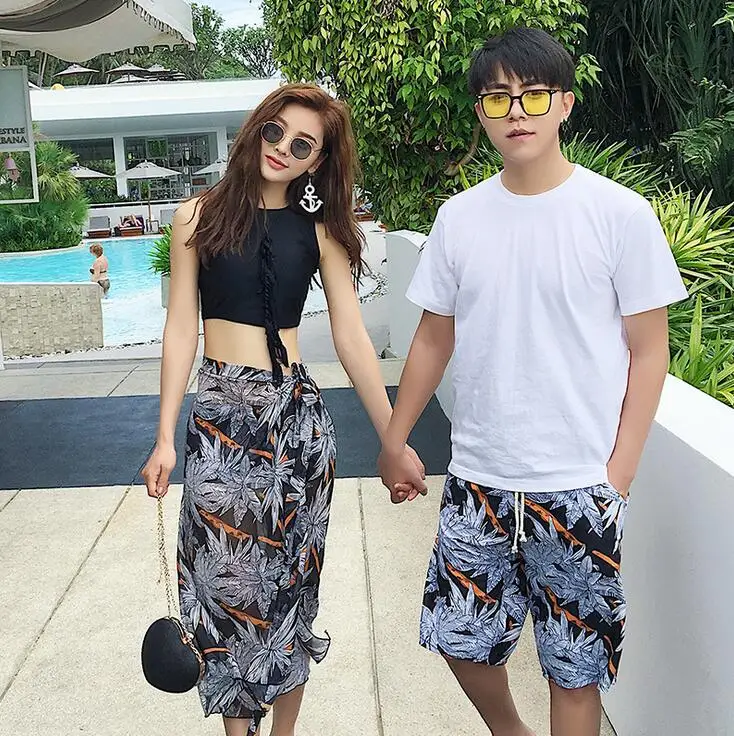 

2019 Couple Swimwear Sexy Bikinis Men's Board Shorts Lover Shorts Couple Beach Wear Swimsuit Women Board Shorts Bikini Sets