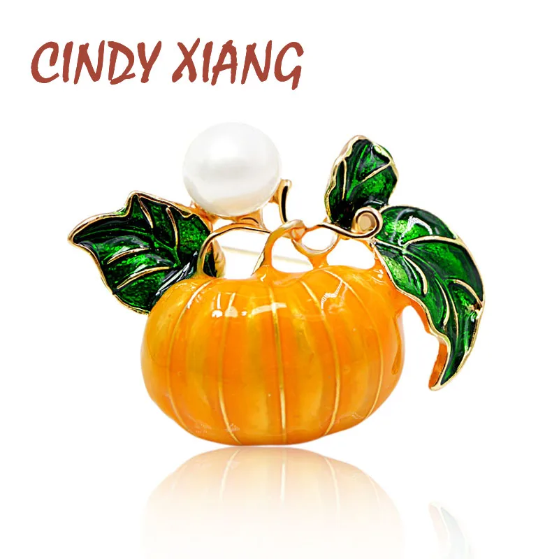 

CINDY XIANG Pearl Pumpkin Brooches for Women Halloween Enamel Pins Fashion Jewelry Orange Color Kids Gift Drop Shipping New 2018