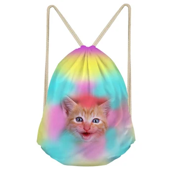 

THINK Cute Colorful Cat and Dog Designs Women Men Travel Storage Package Kids Daily Drawstring Backpack Bags Mochila Polyester