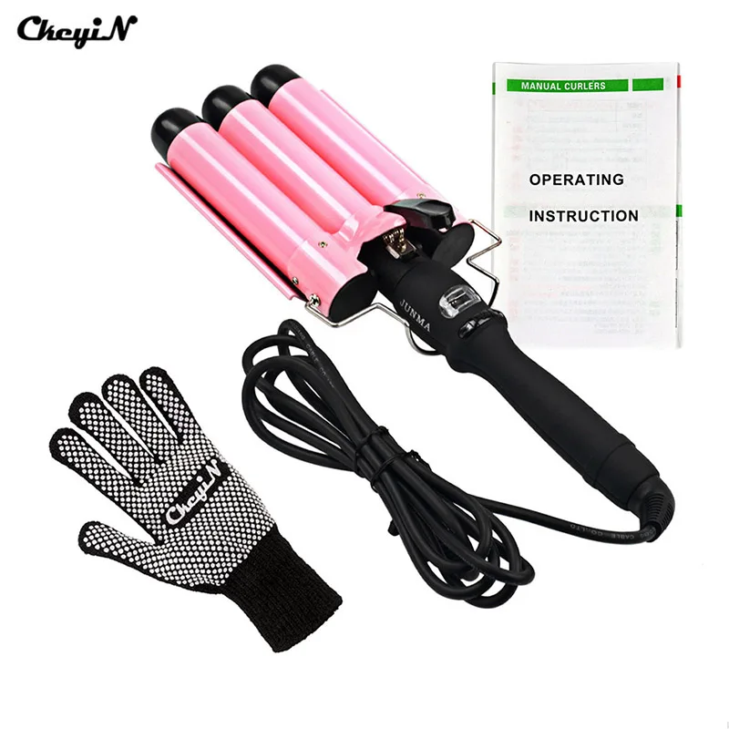 

Professional 3 Barrels Fast Heat Curling Iron LCD Digital Electric Hair Curler Clamp Wave Stick Hair Curlers Triple Roller Wand
