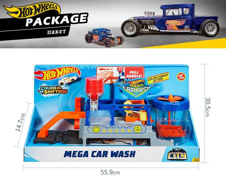 Игровой Набор HOT WHEELS Car Track City Mega для мытья автомобиля с разъемом под давлением и мини-игрушечной машиной FTB66 Hotwheels забавная игрушка