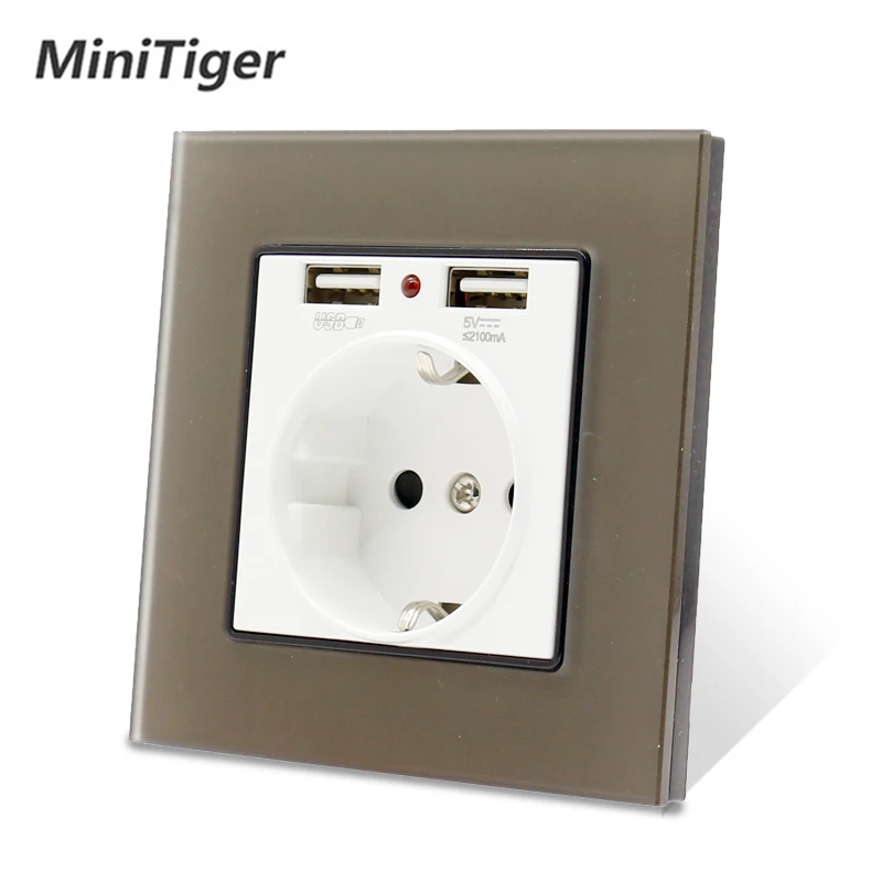 Розетка настенная Minitiger 2 USB порта 1 А 16 А|Электрические розетки| |
