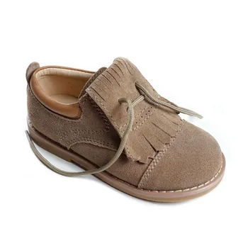 

Toddler Fashion Solid Genuine Leather Lace Up Casual Khaki Shoe Children Boys Baby Girls Kids Oxford Hard Sole Children Shoes