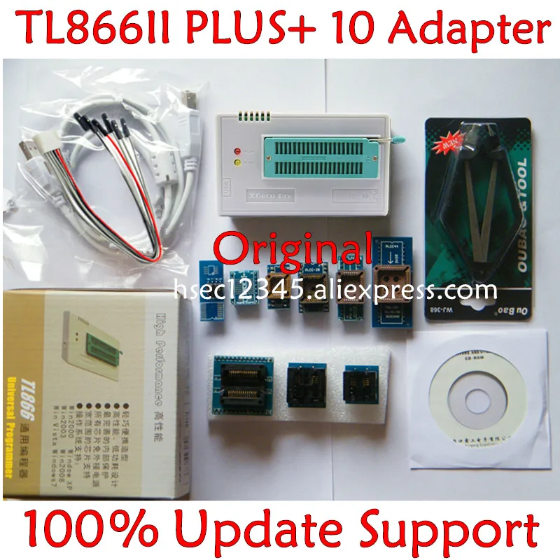 Оригинальный универсальный программатор V10.22 TL866ii Plus + 10 адаптеров minipro TL866 NAND flash