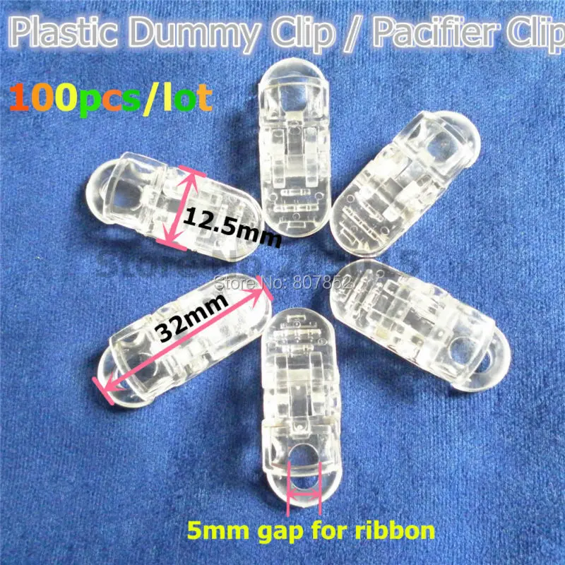 10 Clear Baby Suspender Pacifier Dummy Soother Chain Holder Clip 25mm Ribbon 