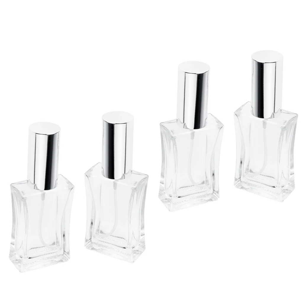 4Pcs 50mL Large Clear Thicken Glass Empty Replacement Spray Bottles Refillable for Cologne/Perfume/Splash with Silver Caps