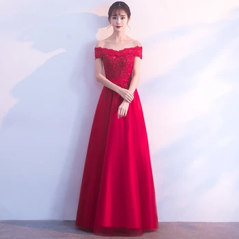 

Plus Size Lace Sexy Red Long Evening Gowns Prom Appliques Bandage Off the Shoulder Women Formal Dresses for Wedding G234