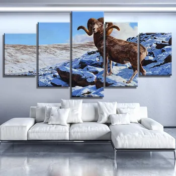 

Wall Art Home Decoration 5 Piece Bighorn Sheep Snow Mountain Poster Frame For Living Room Modular Picture Canvas Prints Painting