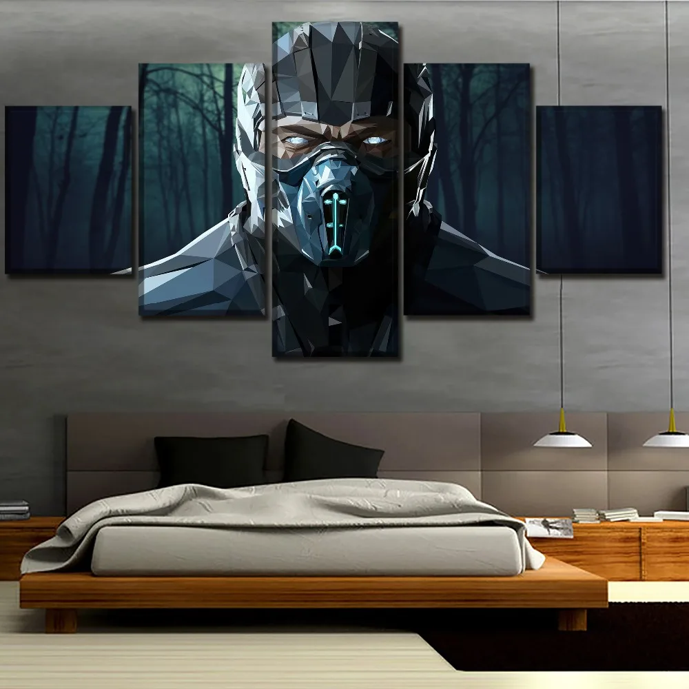 

Movie Mortal Kombat Sub-Zero 5 Piece Science Fiction Cartoon Movie Paintings Canvas Wall Art for Home Decor HD Print Home Decor