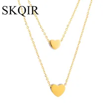 

Tiny Dainty Double Heart Pendant Women Layer Necklaces Pendants Personalized Gold Color Link Chain Stainless Steel Choker