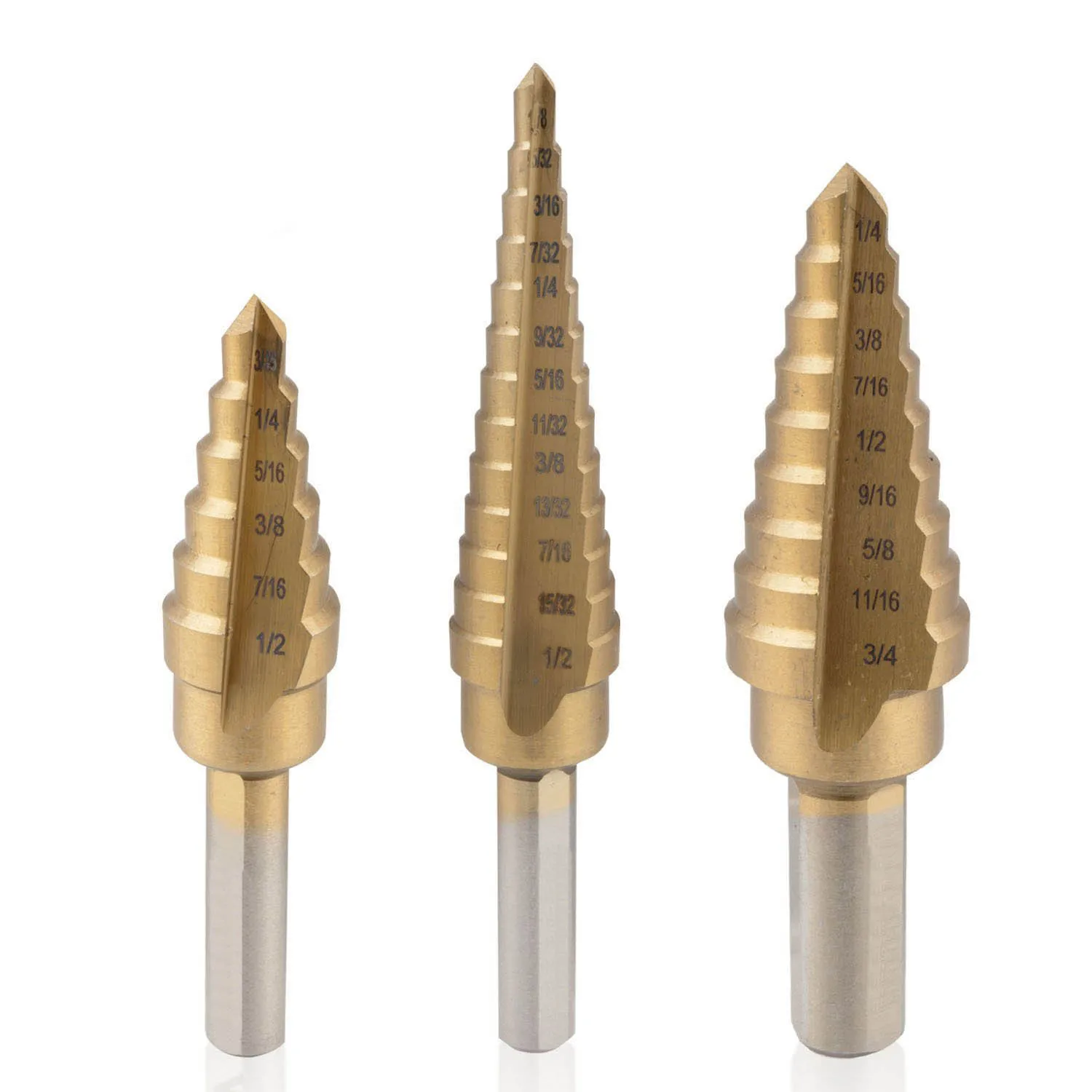 Titanium Step Drill Bit Set High Speed Steel 3 Piece Set Total 28