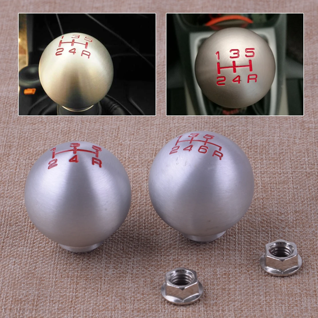 CITALL 5 6 Speed Silver Metal Manual Handle Gear Stick Shifter Shift Knob Ball Cover Fit for