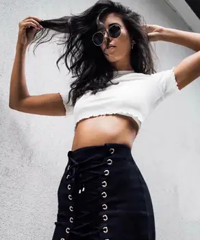 

BKLD Autumn Lace Up Leather Suede Pencil Skirt Winter 2018 Fashion High Waist Skirt Back Zipper Bodycon Short Skirts Gery Womens