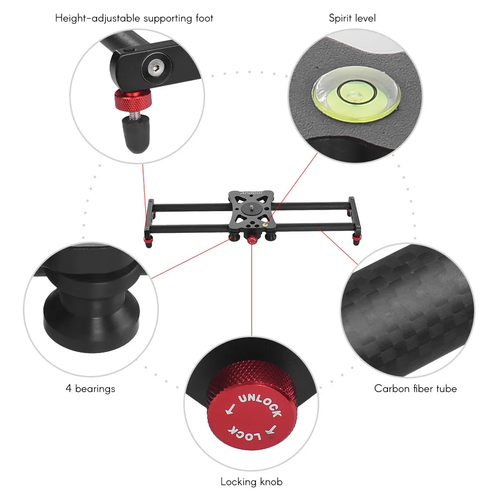 Andoer 40 см портативный мини-слайдер из углеродного волокна для фотосъемки Видео слайдер с держателем телефона для экшн-камеры GoPro Hero DSLR