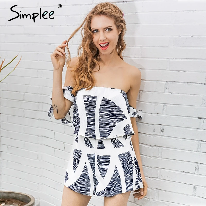 Женский короткий комбинезон Simplee 2019 женский ромпер с открытыми плечами и