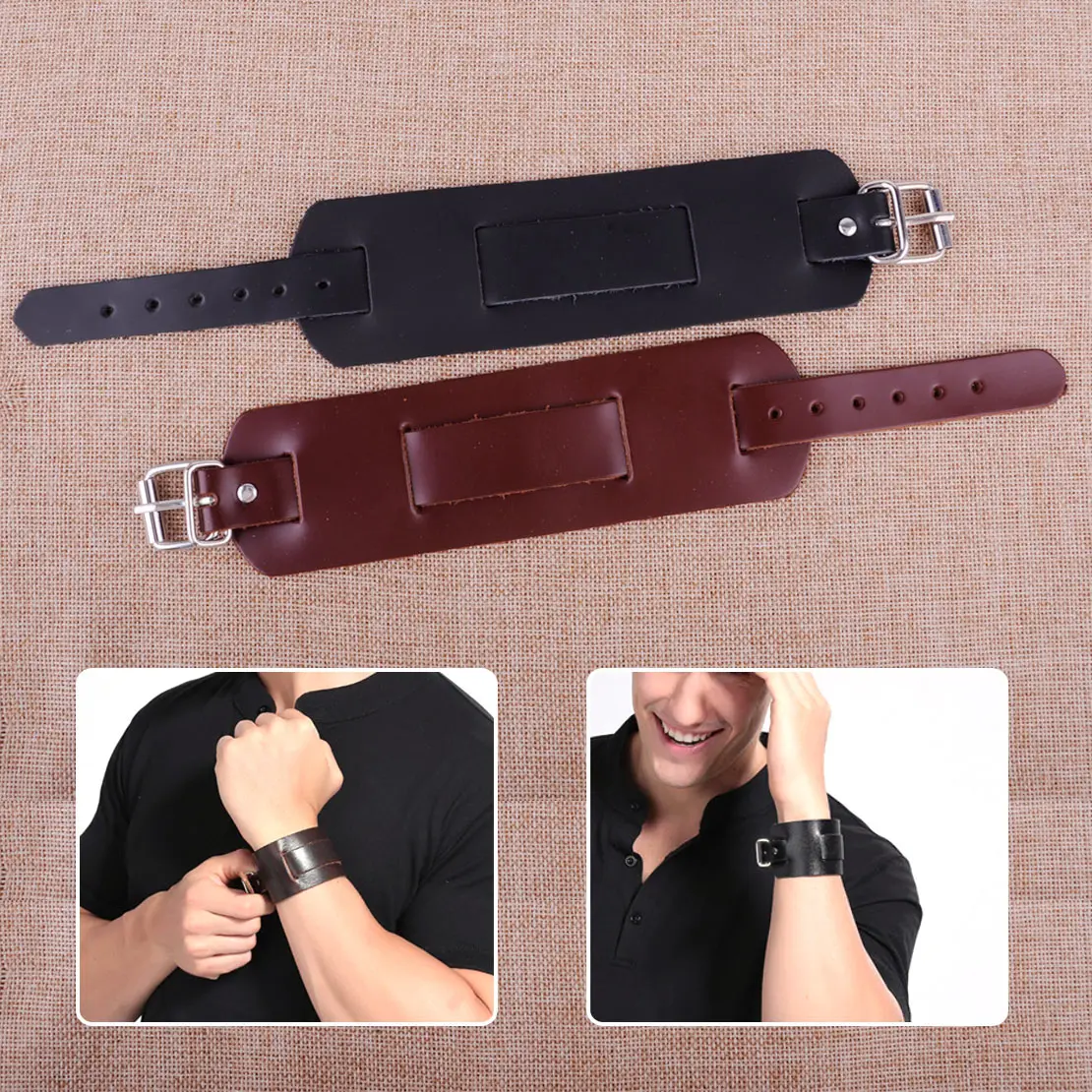 

Punk Rock Style Hiphop Bracelet Bangle Men Women Wide PU Leather Belt Fashion Adjustable Buckle Wristband Cuff Bracelets Bangles