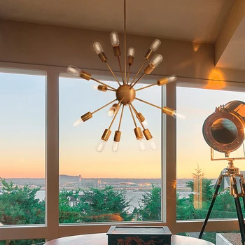 

American Nordic modern style glass ball spider iron herringbone branch pendant light living room restaurant bedroom hanging lamp