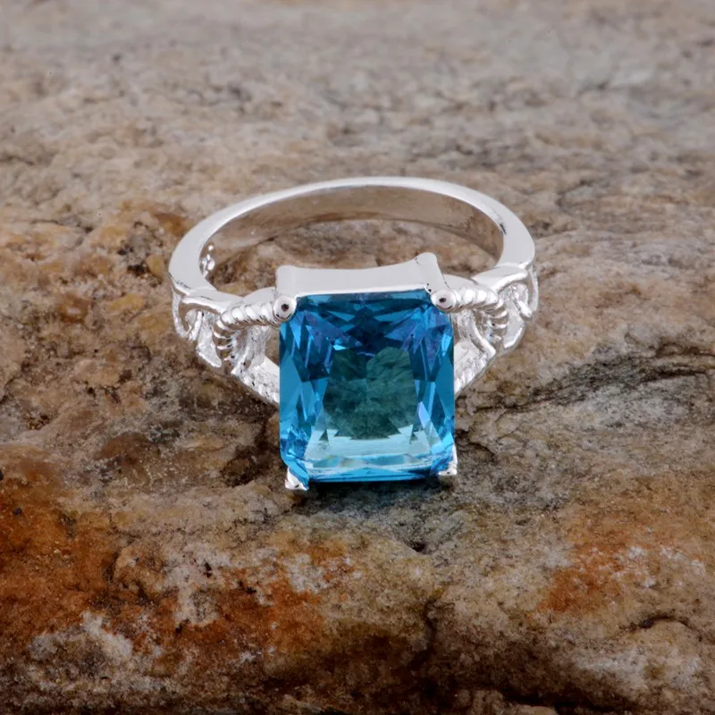 Новое поступление 2016 года голубое посеребренное кольцо с квадратным сечением