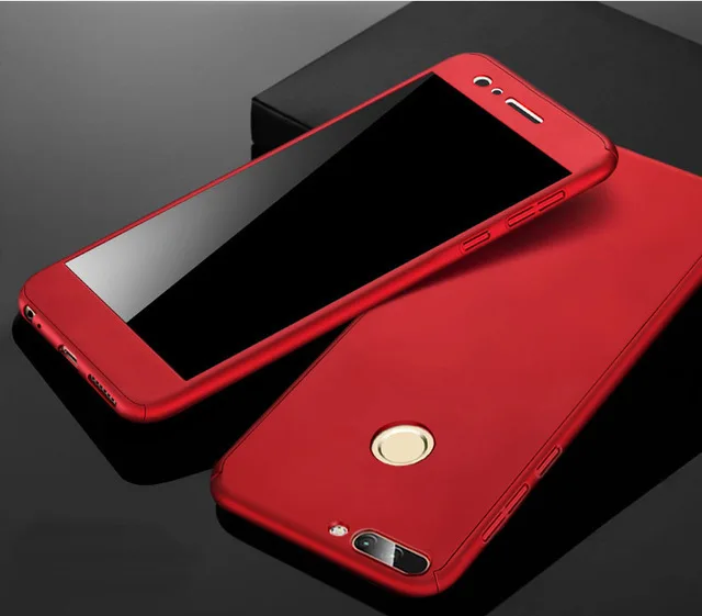 360 чехол с полной защитой для huawei Honor 7a Pro, чехол для Honor 7a 7 A 8X Nova 3i 3 p smart чехол для телефона с закаленным стеклом - Цвет: Красный