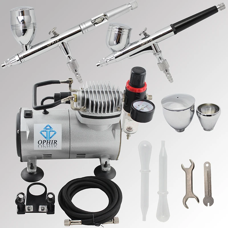 

OPHIR Professional 2-Airbrush Dual-Action Kit Air Compressor Hobby Set with Filter,Holder 110V,220V _AC043+AC006