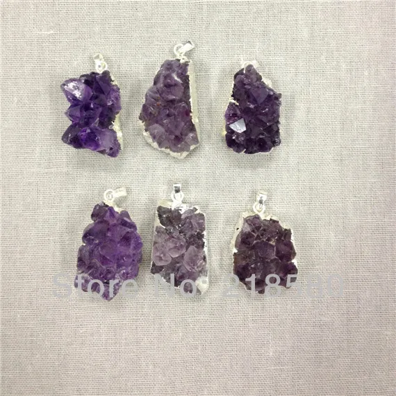 

H-AMD17 10pcs Amethysts Druzy Drusy Cluster Pendant Edged in Silver or Gold Approx. 35mm-45mm