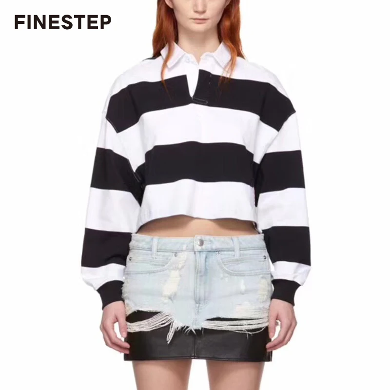 

High Quality Shirt and Blouses for Woman Black and White Striped Top Women Top Brand Blouses for Women Cotton with Long Sleeves