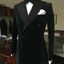 Новейший дизайн пальто брюки черный бархат смокинги для жениха 2 шт черные лацканы мужские свадебные вечерние костюмы двубортный блейзер