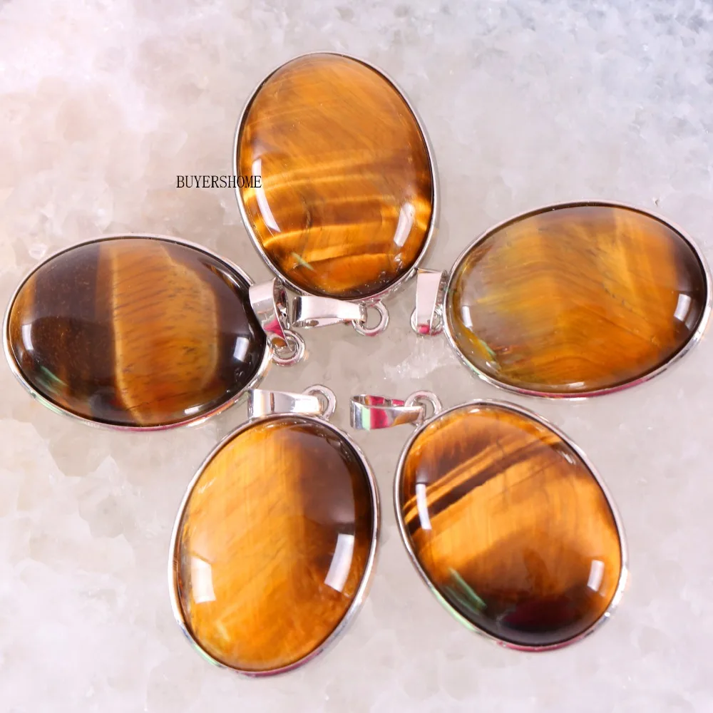 

BUYERSHOME Oval 25x35MM Women Jewelry For Necklace Natural Stone Beads Gold Tiger's Eye Pendant 1Pcs K651