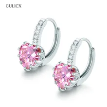 GULICX New Luxury Heart Love Pierced Earing for Women White Gold color Hoop Earing CZ Zirconia