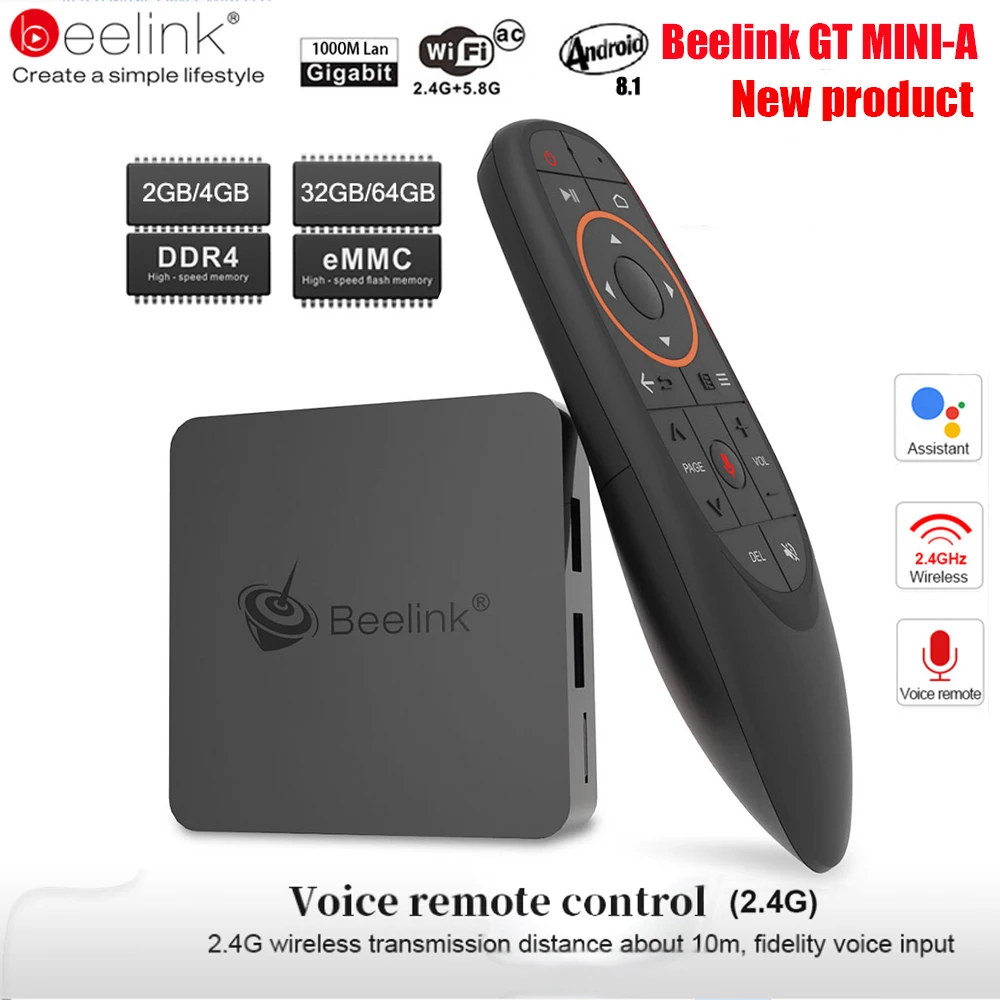 Beelink GT1 صندوق تليفزيون صغير الروبوت 8.1 التحكم الصوتي Amlogic S905X2 التلفزيون مربع 4G DDR4 32G BT 4.0 المزدوج واي فاي HDMI 2.0 4 K قمة مجموعة مربع