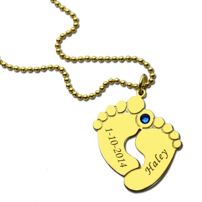  Personalized Baby Feet Birthstone Mother Necklace Name & Date Feet Charm Celebration For New Baby 9