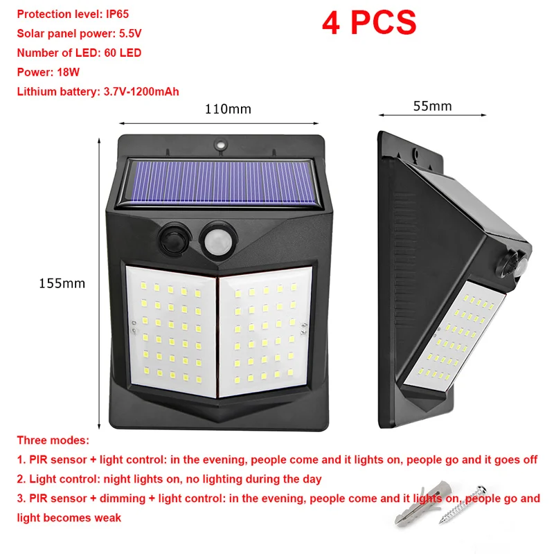 1/4 шт. 20-60 светодиодный солнечный светильник Открытый сад Водонепроницаемый IP65 движения PIR Сенсор путь безопасности светильник s Солнечный светодиодный Para снаружи - Испускаемый цвет: 4 PCS