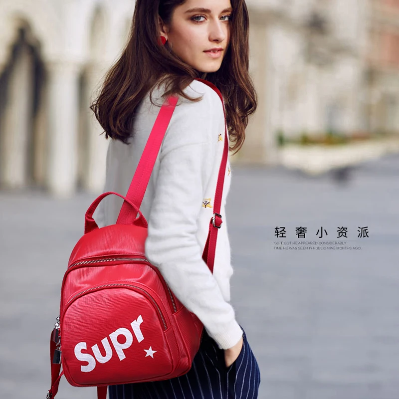 

leather mini backpack bookbag pink backpack women Letter Solid Fashion rad 2019