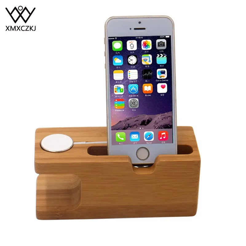 

XMXCZKJ Wooden Charging Dock Station for Mobile Phone Holder Stand Bamboo Charger Stand Base For Apple Watch and For iphone