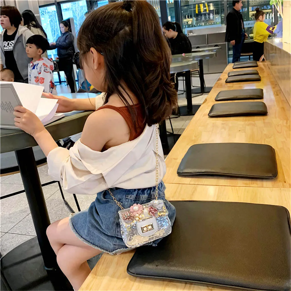 

New Fashion Sequins Kids Shoulder Coin Bag Baby Girls Colorful Flower Sequins Casual Vacation Simple Crossbody Bag Fashion Bag