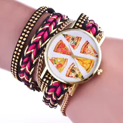 Женские Модные часы-браслет пиццы заклепки кожа круглый носок женская обувь ретро Кварцевые наручные часы Повседневное золотые часы