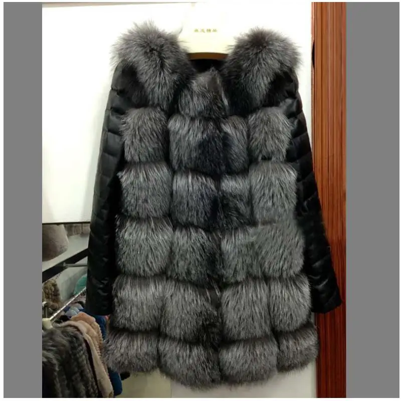 LZJ новые высококачественные шуба из искусственного меха серебристой лисы, теплое зимнее пальто из искусственной кожи с рукавами, пальто из лисы, пальто больших размеров