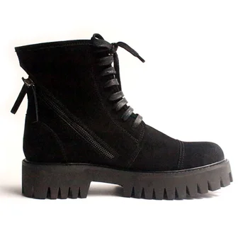 

2017 spring autumn black suede leather ankle short boots thick heel round toe side zipper booties men's cool army boot size45