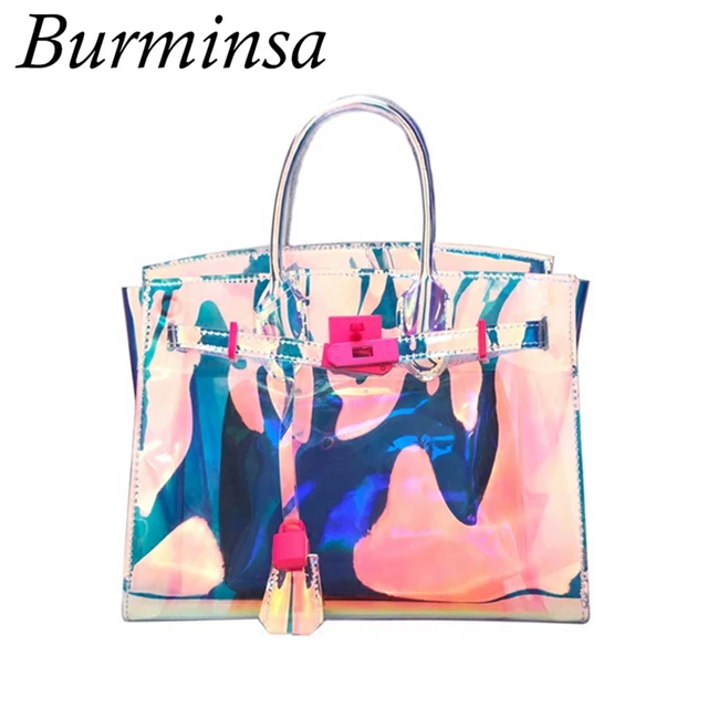 Burminsa Holographic Women Handbags Transparent Beach Bags Female Burminsa Holographic Women Handbags Transparent Beach Bags Female Clear Jelly Purse Harajuku Shoulder Summer 2018